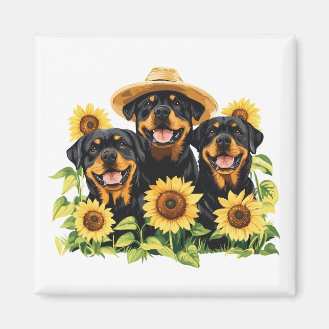 Aimant Chiens Rottweiler Entourés De Tournesols (Devant)