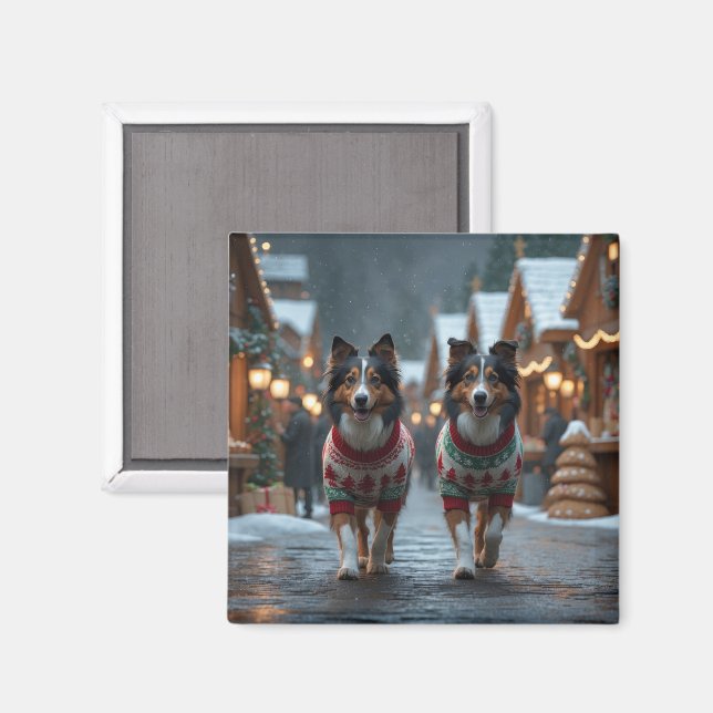 Aimant Chiens Rough Collie Noël Neige Fêtes (Recto/Verso)