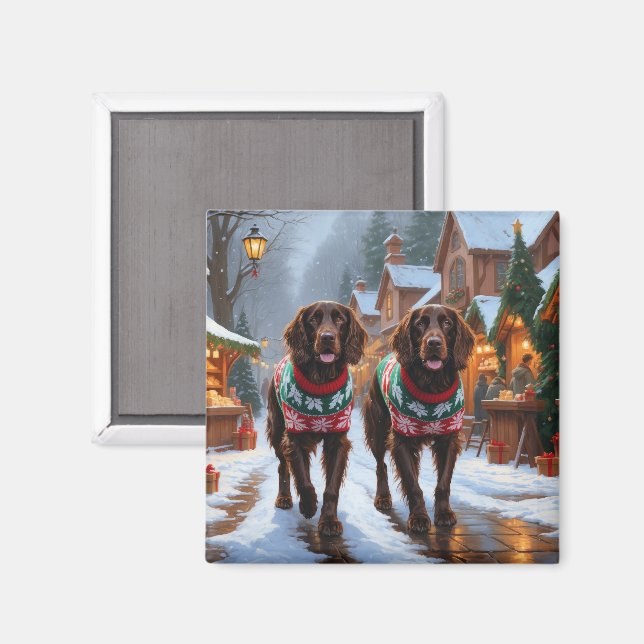 Aimant Chiens Setter Anglais Noël Neige Fêtes (Recto/Verso)