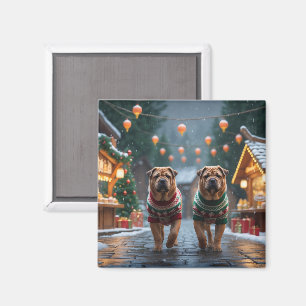 Aimant Chiens Shar Pei Noël Vacances Neige