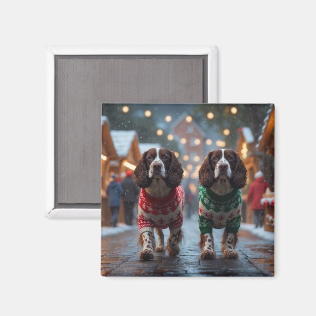 Aimant Chiens Springer Spaniel Noël Neige Fêtes (Recto/Verso)