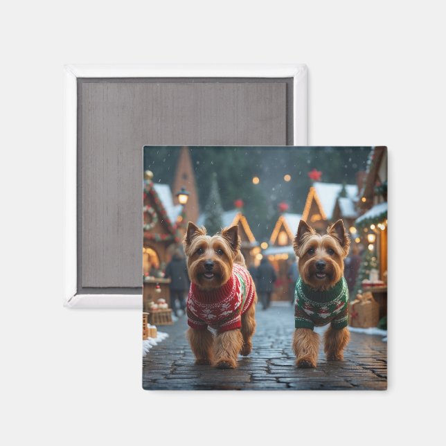 Aimant Chiens Terrier Blé Noël Neige Fêtes  (Recto/Verso)