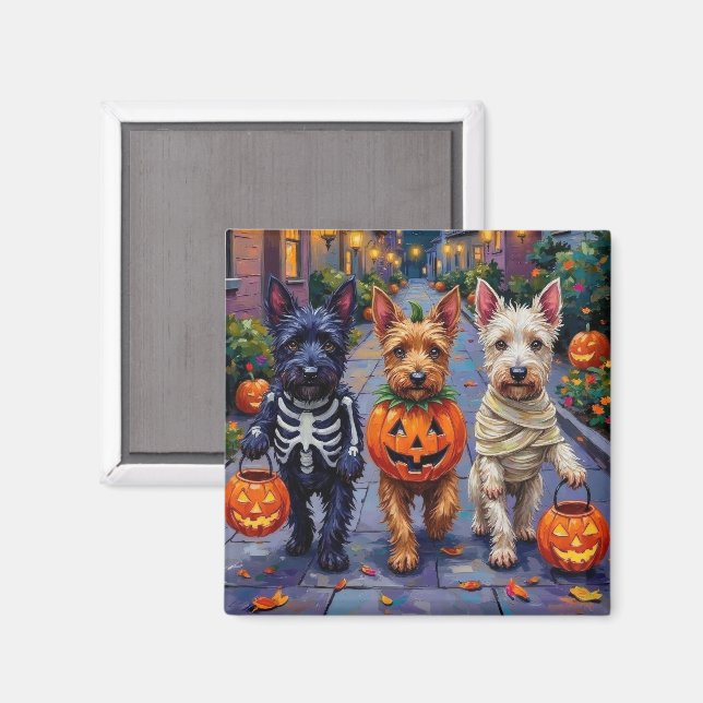 Aimant Chiens Terrier Écossais en costumes d'Halloween (Recto/Verso)