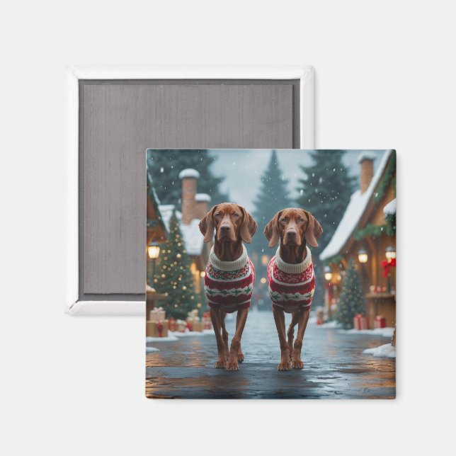 Aimant Chiens Vizsla Noël Neige Fêtes (Recto/Verso)