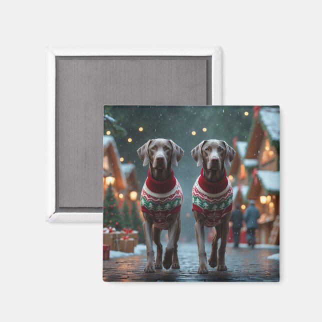 Aimant Chiens Weimaraner Noël Neige Fêtes (Recto/Verso)