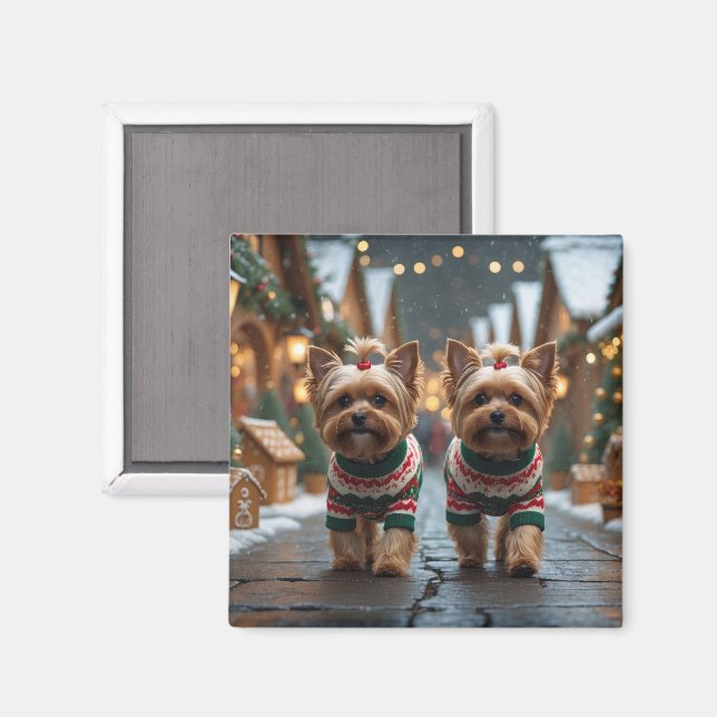 Aimant Chiens Yorkipoo Noël Neige Fêtes (Recto/Verso)