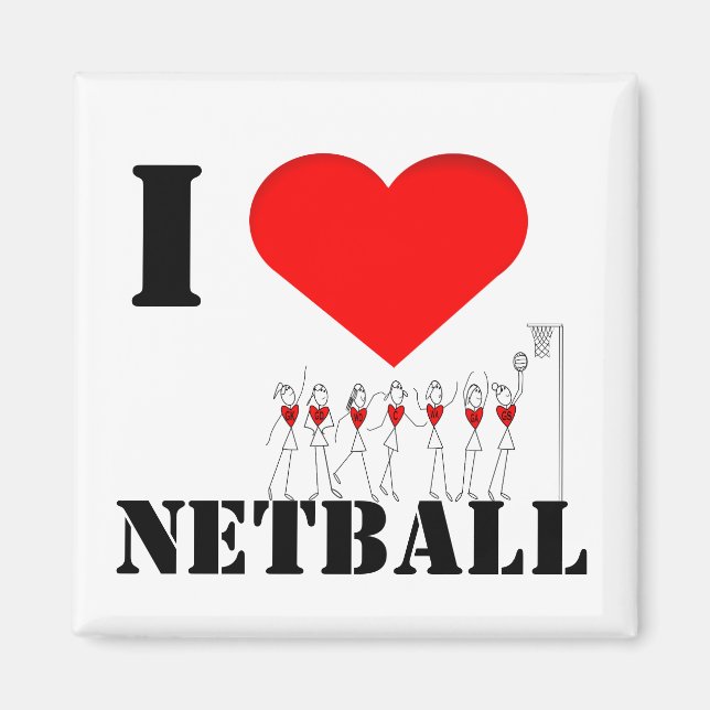 Aimant Chiffres Coeurs et Bâtons I Love Netball (Devant)