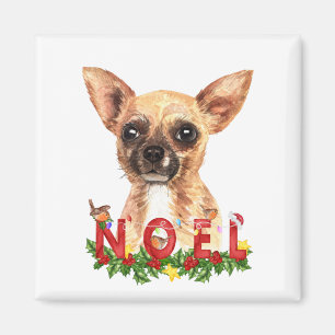 Aimant Chihuahua à l'aquarelle Noël Christmas 