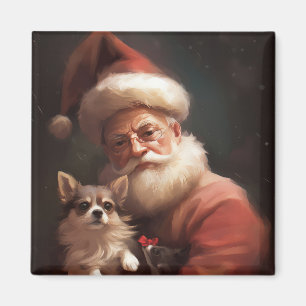 Aimant Chihuahua avec le Père Noël Noël Festif