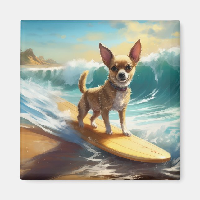 Aimant Chihuahua Beach Surf Peinture (Devant)