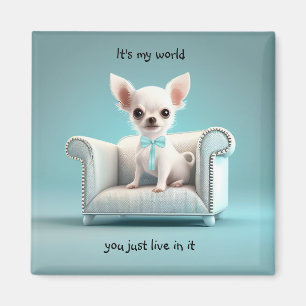 Aimant Chihuahua blanc c'est mon monde