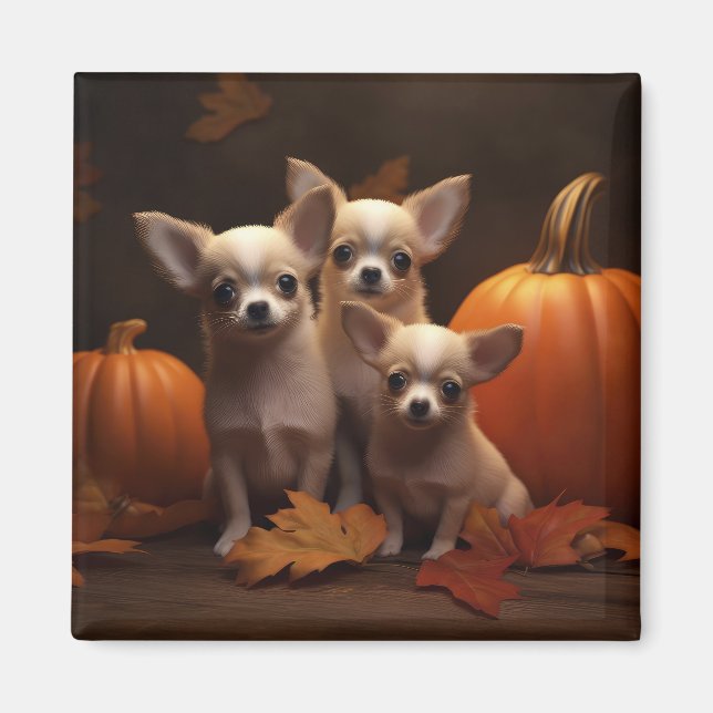 Aimant Chihuahua chiot Automne Délice Citrouille  (Devant)