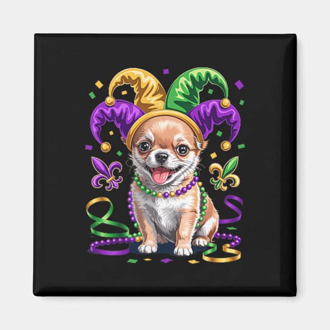 Aimant Chihuahua chiot mignon Mardi Gras Amateurs de chie (Devant)