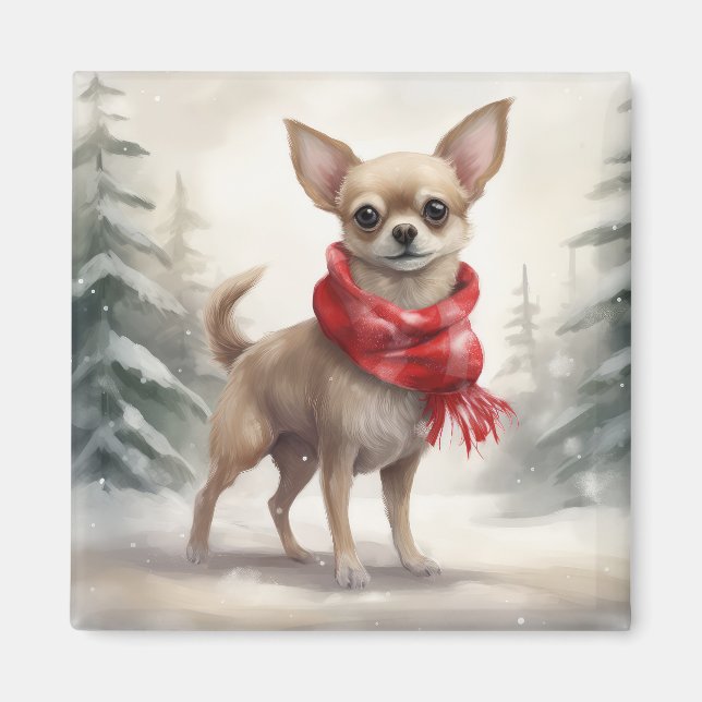 Aimant Chihuahua dans la neige à Noël  (Devant)