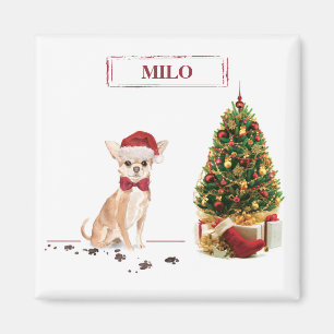 Aimant Chihuahua drôle de chien de Noël avec arbre