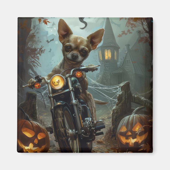 Aimant Chihuahua équitation moto Halloween effrayant (Devant)
