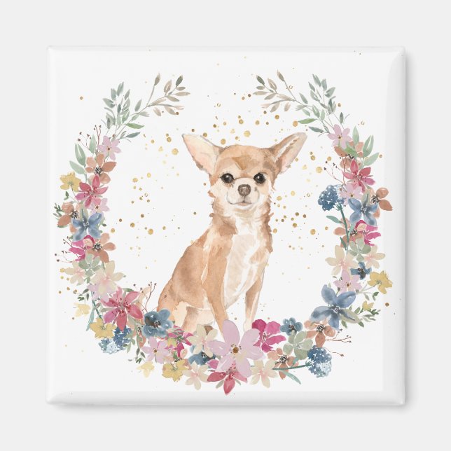 Aimant Chihuahua Fleurs de printemps Chien Wreath (Devant)