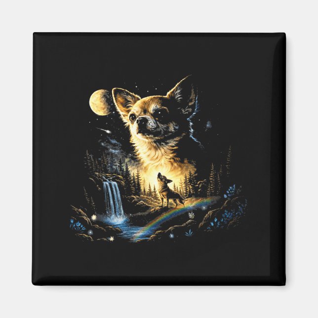 Aimant Chihuahua howling to the moon vintage funny (Devant)