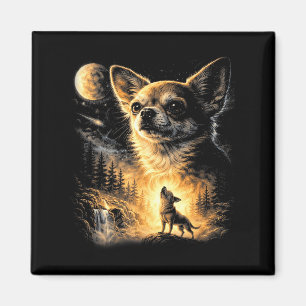 Aimant Chihuahua hurlant à la lune mème de chien rétro 90