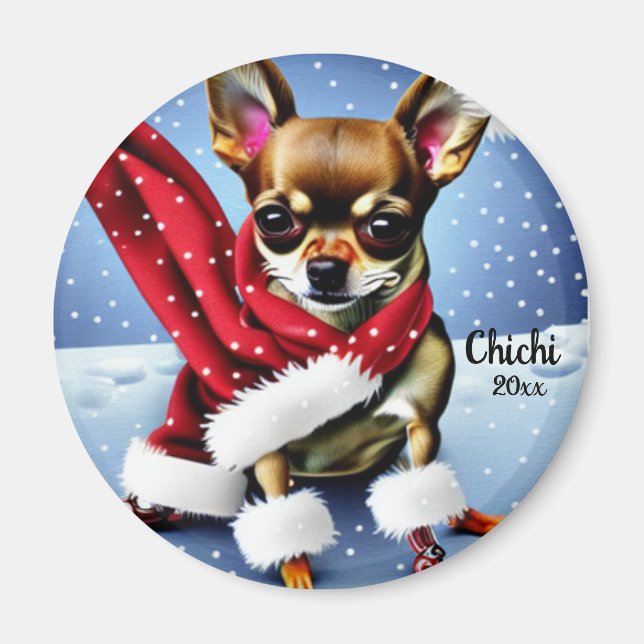Aimant Chihuahua Noël, Chien Père Noël (Devant)