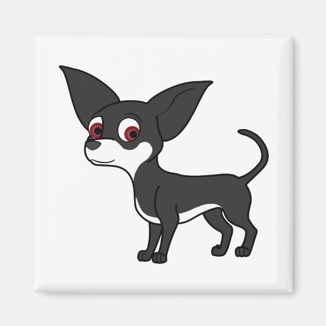 Aimant Chihuahua noir avec marques blanches (Devant)