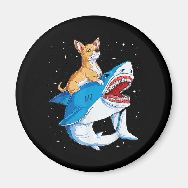 Aimant Chihuahua Riding Requin Jawsome Espace Galaxy Amén (Devant)