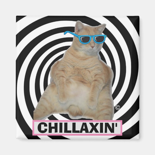 Aimant CHILLAXIN" Gros chat Manx avec lunettes de soleil (Devant)