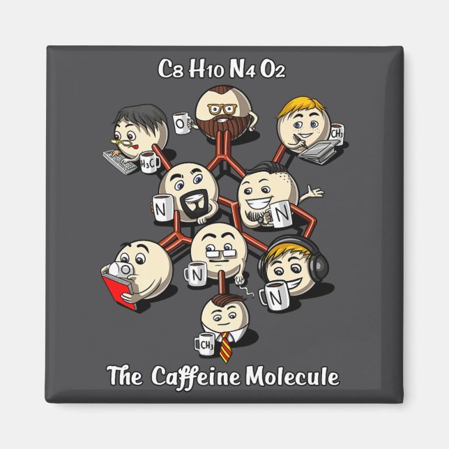 Aimant Chimie Caféine Molécule Drôle Science Geek Café (Devant)
