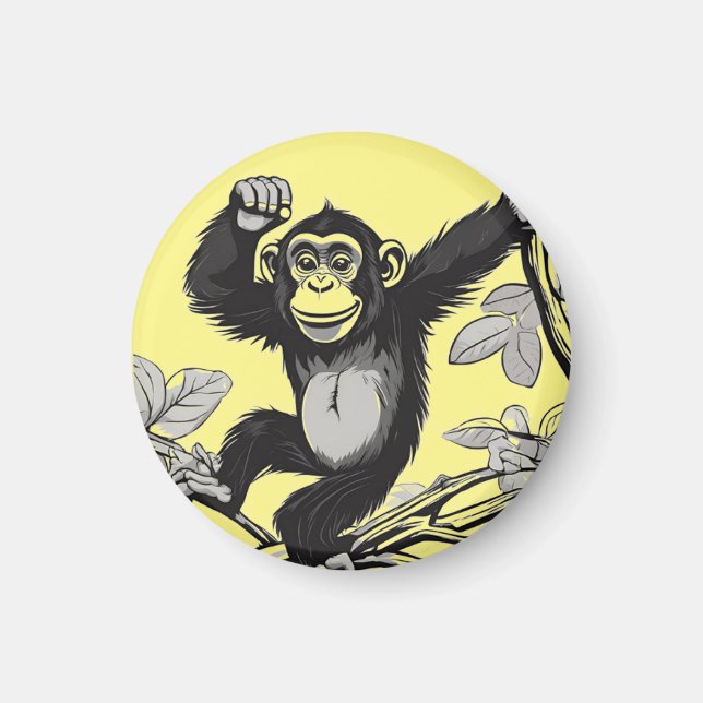Aimant Chimpanzé mignon sur la branche accueille (Devant)