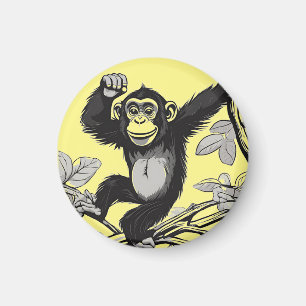 Aimant Chimpanzé mignon sur la branche accueille