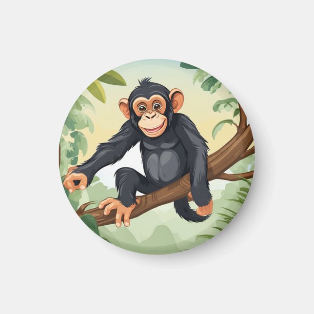 Aimant Chimpanzée avec sa mignonne queue sur la branche s (Devant)