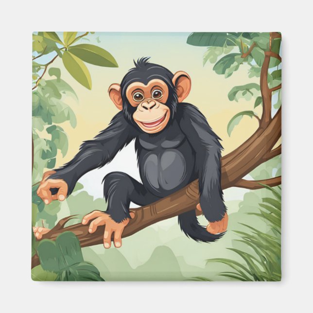 Aimant Chimpanzée avec sa mignonne queue sur la branche s (Devant)