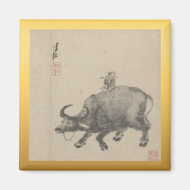 Aimant Chine Nouvel An Ox Peinture Zodiac Anniversaire Sq (Devant)