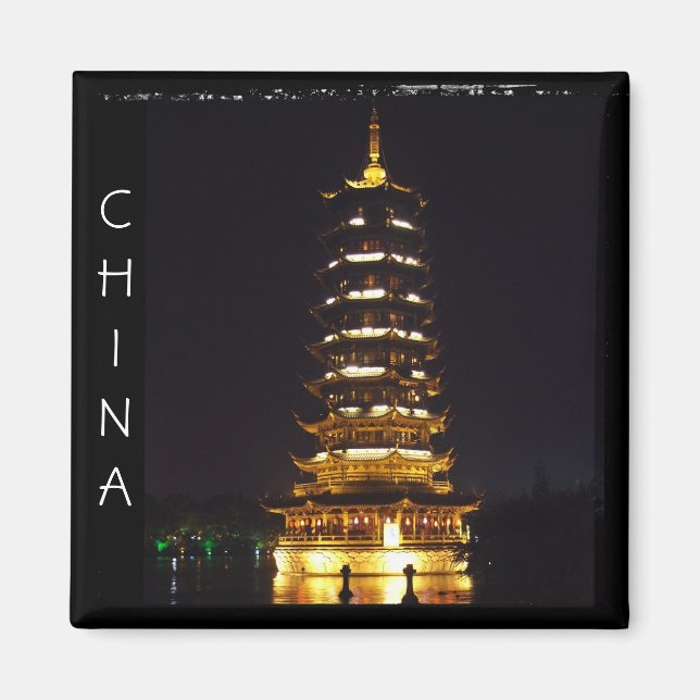 Aimant Chine, Pagode de Guilin la nuit (Magnet) (Devant)