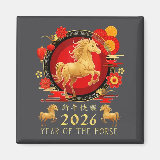 Aimant Chinese New Year 2026 Horse Happy Chinese New Year (Devant)