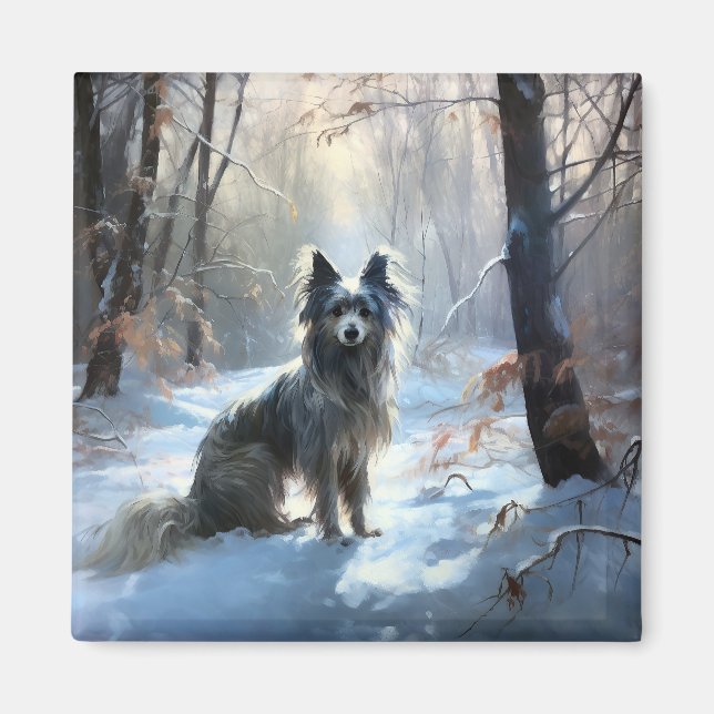 Aimant Chinois Crested Laisser Il Neige Noël (Devant)