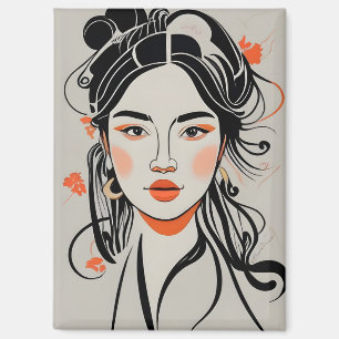 Aimant Chinoise dessinée avec stylo à encre noire, geisha