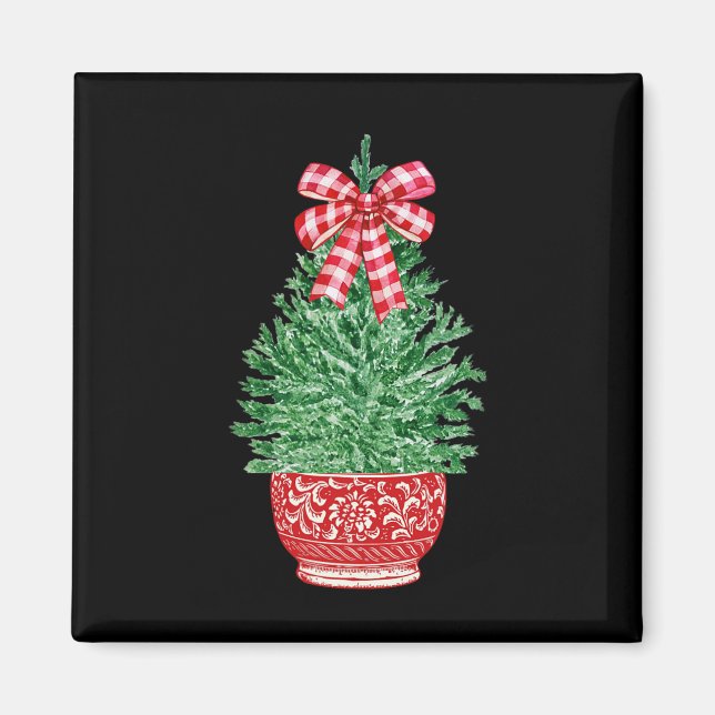 Aimant Chinoiserie Arbre de Noël Rouge Blanc Ginger Jar H (Devant)