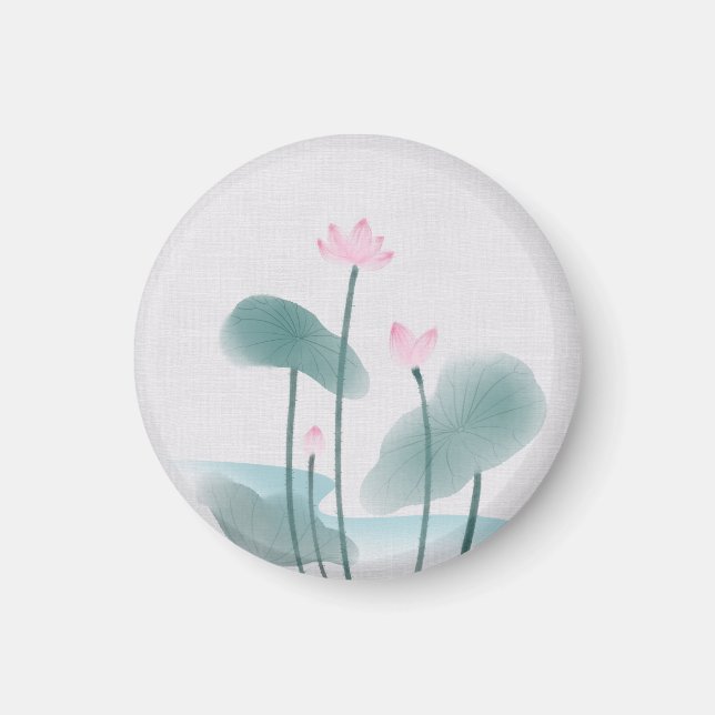 Aimant Chinoiserie Chinoise Lave-encre peinture Lotus Flo (Devant)