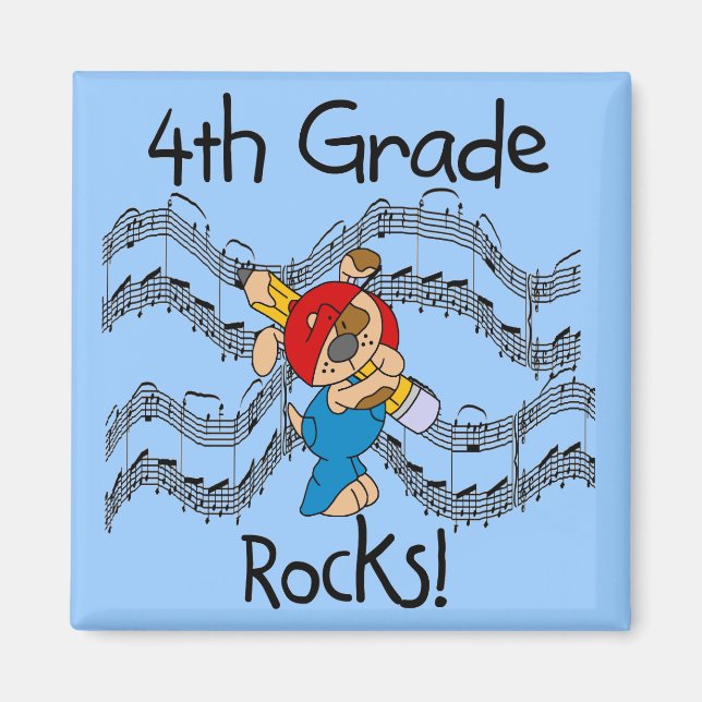 Aimant Chiot avec Crayon 4e Grade Rocks (Devant)