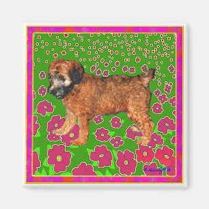 Aimant : Chiot dans le jardin - rose