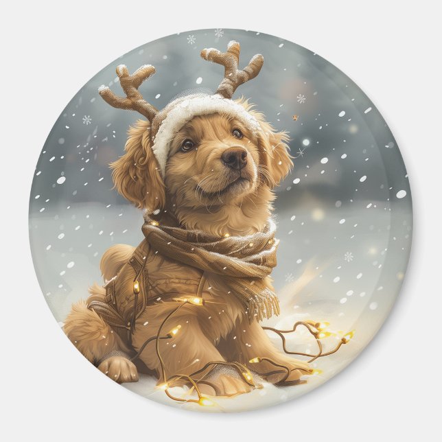 Aimant Chiot de Noël Golden Retriever (Devant)