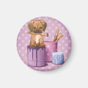 Aimant Chiot de Puggle dans le pot de peinture