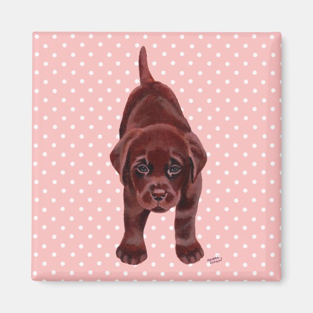 Aimant Chiot du Labrador au chocolat (Devant)