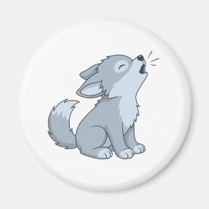 Aimant Chiot loup hurlant de dessin animé mignon