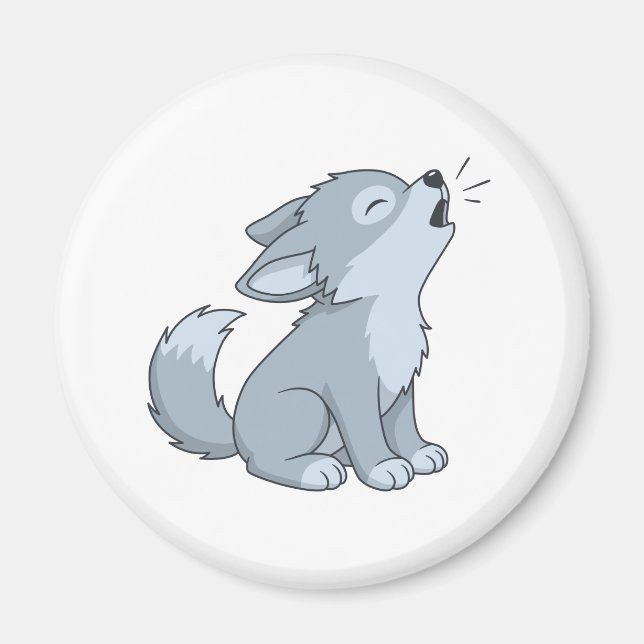 Aimant Chiot loup hurlant de dessin animé mignon (Devant)