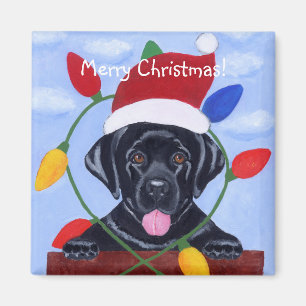 Aimant Chiot noir Père Noël de Labrador