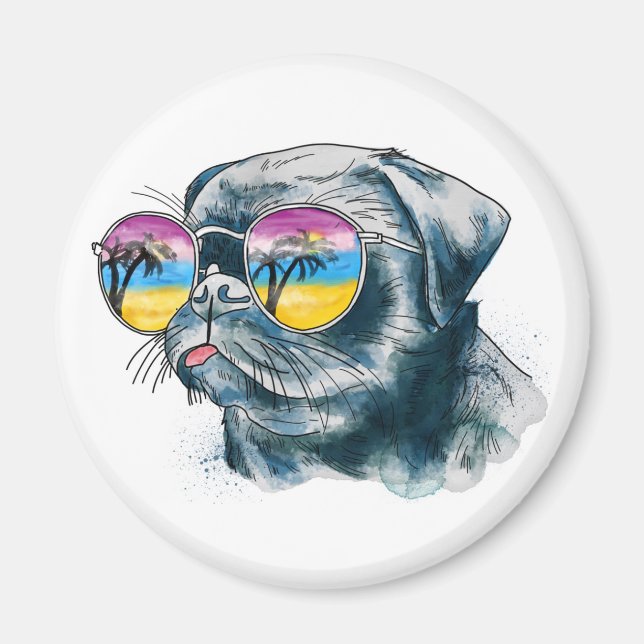 Aimant Chiot Tropical Aquarelle (Devant)
