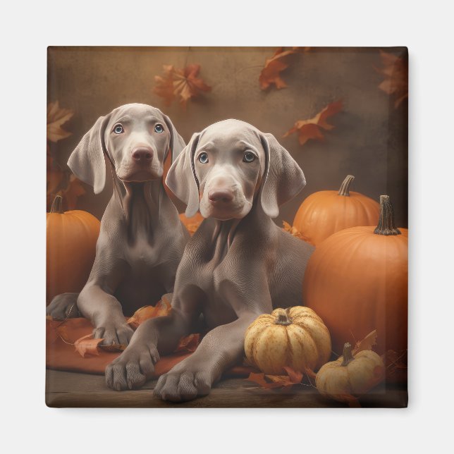 Aimant Chiot Weimaraner Autumn Delight Citrouille (Devant)