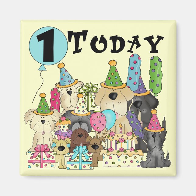 Aimant Chiots 1er Anniversaire Tshirts et cadeaux Bash (Devant)